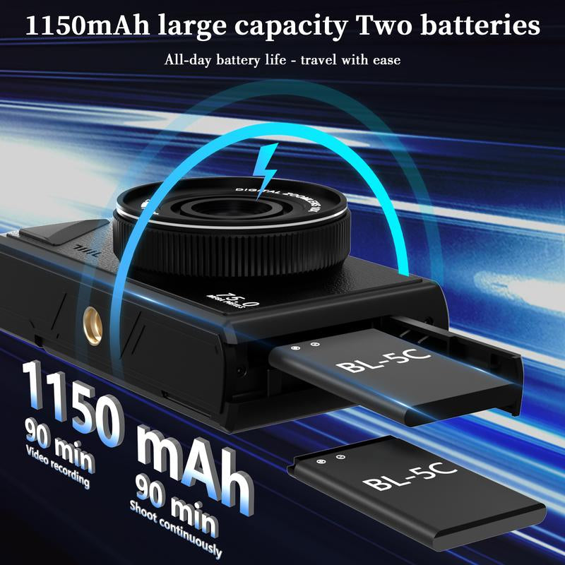 2025 Digital Camera 5K,Portable Retro Camera,180° Digital Camera with Flip Screen,18X Digital Zoom Vlogging Camera,Cameras for Photography,Compact Travel Camera for Teens,Summer Gifts