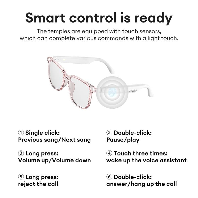 HYUNDAI C8 Pro Wearable Multifunctional Bluetooth Smart Glasses, Durable Anti-Blue Light Glasses with Earbud Headset for Music & Calls, Electronic Audio Glasses for Men & Women, Bluetooth Clear Glasses