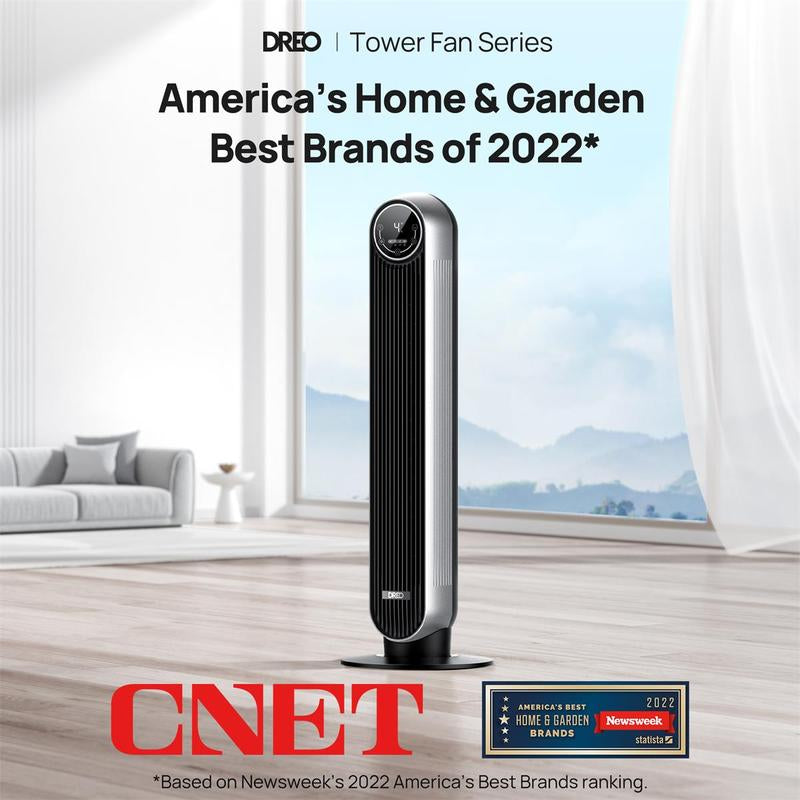 Dreo Tower Fans for Home, 2024 New 90° Oscillating Standing Fans with Remote, 24 Ft/S Velocity Quiet Bedroom Fan, 4 Speeds, 4Modes, 8H Timer, Bladeless Floor Fan, Black Silver, Not an Air Conditioner!