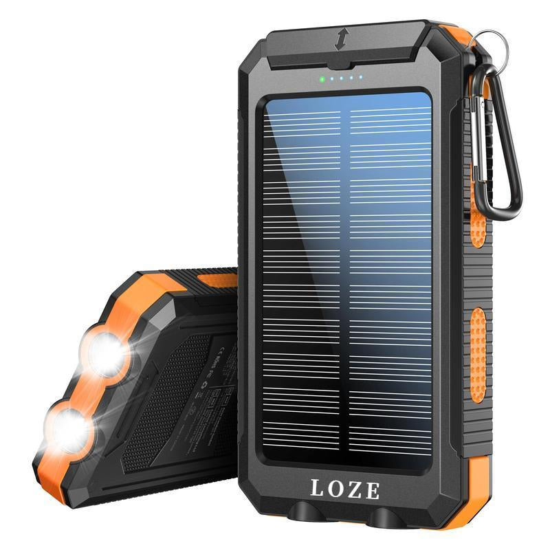LOZE Solar Power Bank 10000Mah, Built-In Super Bright Flashlight, Compass, Dual USB Output Ports Power Bank, Portable Charger with USB C Interface for Android, Iphone, Suitable for Outdoor Camping, Suitable for Summer and Autumn Gifts.
