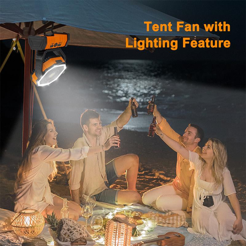 OGERY Rechargeable Camping Fan with LED Light, Portable Multi-Functional Fan with 360° Rotating Hook, Oscillating Emergency Camping Fan Cordless Rotatable Battery Powered Lightweight