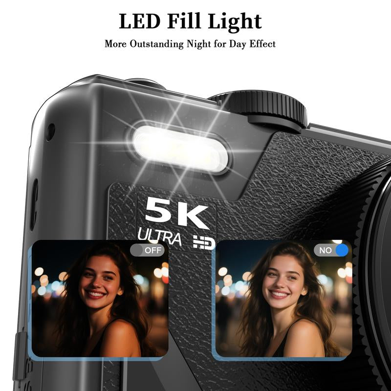 2025 Digital Camera 5K,Portable Retro Camera,180° Digital Camera with Flip Screen,18X Digital Zoom Vlogging Camera,Cameras for Photography,Compact Travel Camera for Teens,Summer Gifts