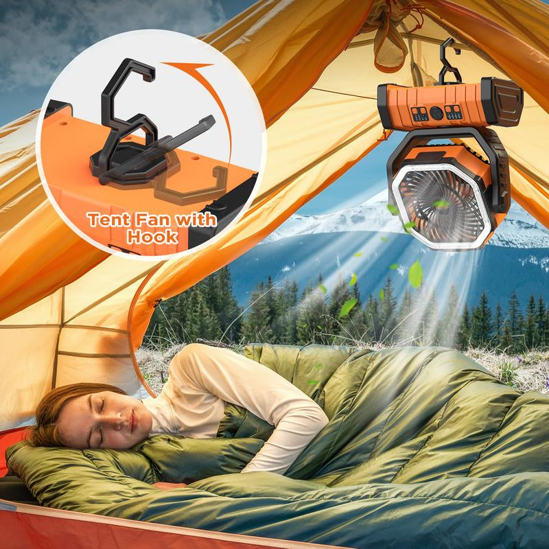 OGERY Rechargeable Camping Fan with LED Light, Portable Multi-Functional Fan with 360° Rotating Hook, Oscillating Emergency Camping Fan Cordless Rotatable Battery Powered Lightweight
