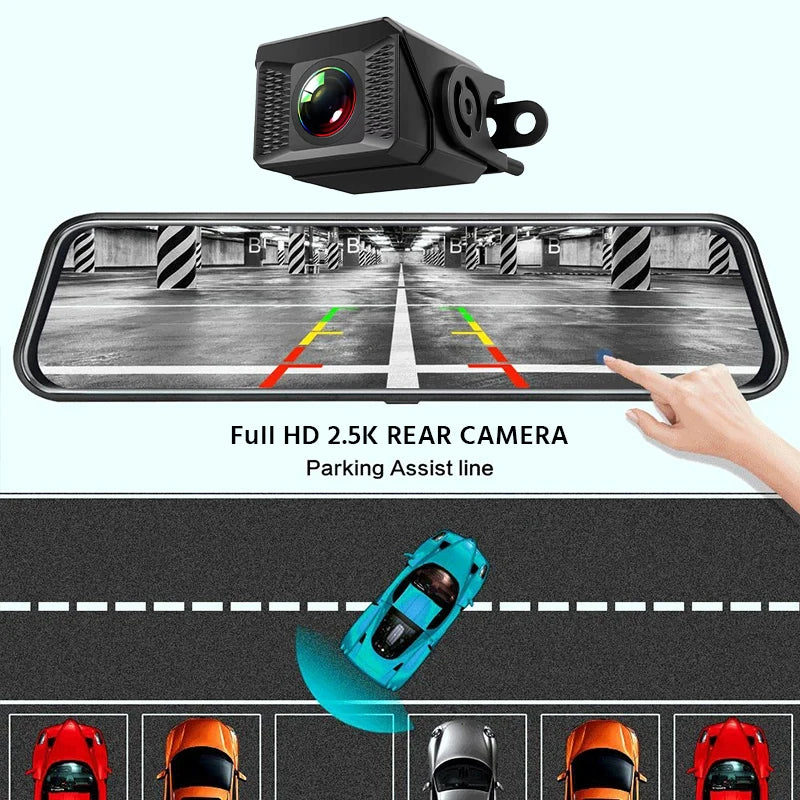 3K+2.5K DVR Mirror for 10"Dash Cam Recorder Optional Rear Camera Night Vision Hisllicon Chip GPS WIFI 24H Parking Monitor