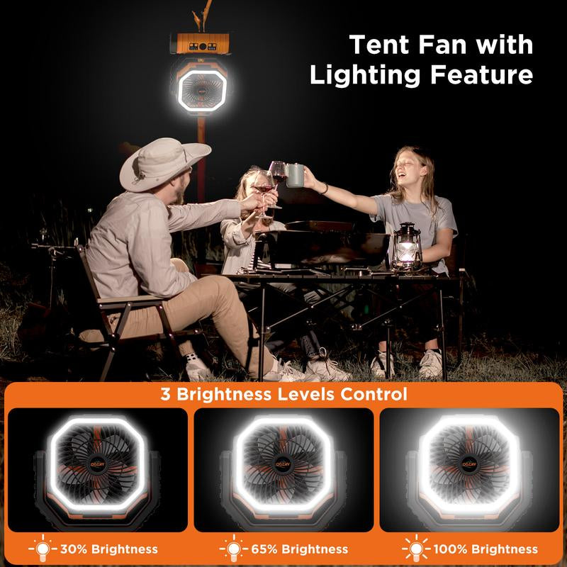 OGERY Rechargeable Camping Fan with LED Light, Portable Multi-Functional Fan with 360° Rotating Hook, Oscillating Emergency Camping Fan Cordless Rotatable Battery Powered Lightweight