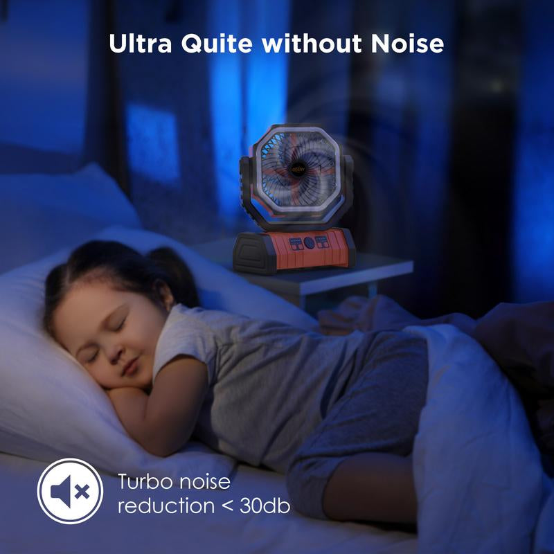 OGERY Rechargeable Camping Fan with LED Light, Portable Multi-Functional Fan with 360° Rotating Hook, Oscillating Emergency Camping Fan Cordless Rotatable Battery Powered Lightweight