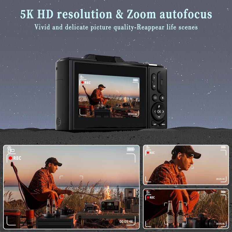 2025 Digital Camera 5K,Portable Retro Camera,180° Digital Camera with Flip Screen,18X Digital Zoom Vlogging Camera,Cameras for Photography,Compact Travel Camera for Teens,Summer Gifts