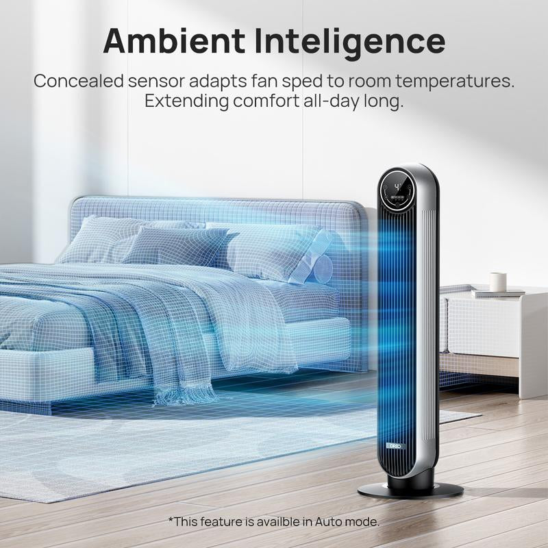 Dreo Tower Fans for Home, 2024 New 90° Oscillating Standing Fans with Remote, 24 Ft/S Velocity Quiet Bedroom Fan, 4 Speeds, 4Modes, 8H Timer, Bladeless Floor Fan, Black Silver, Not an Air Conditioner!