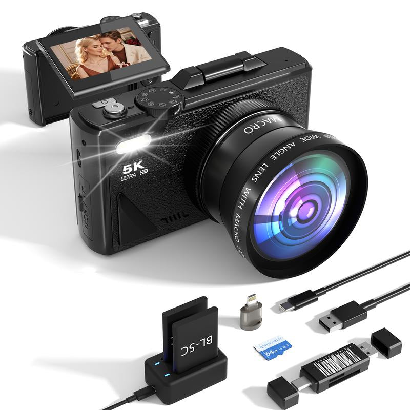2025 Digital Camera 5K,Portable Retro Camera,180° Digital Camera with Flip Screen,18X Digital Zoom Vlogging Camera,Cameras for Photography,Compact Travel Camera for Teens,Summer Gifts