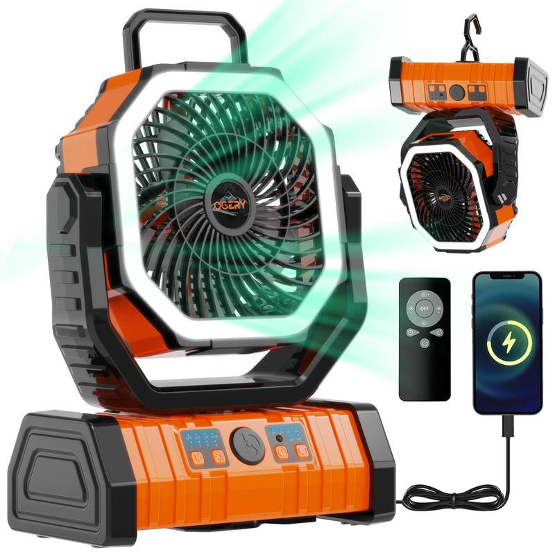 OGERY Rechargeable Camping Fan with LED Light, Portable Multi-Functional Fan with 360° Rotating Hook, Oscillating Emergency Camping Fan Cordless Rotatable Battery Powered Lightweight