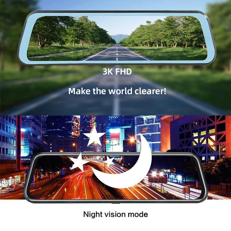 3K+2.5K DVR Mirror for 10"Dash Cam Recorder Optional Rear Camera Night Vision Hisllicon Chip GPS WIFI 24H Parking Monitor