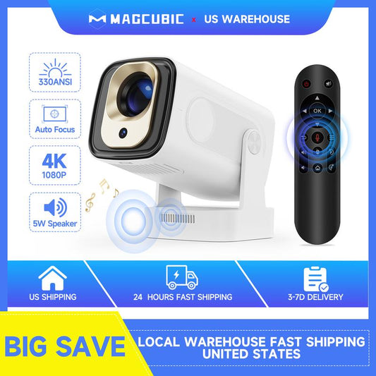 [US Warehouse] Magcubic Auto Focus HY310 Projector 330ANSI Google Assistant 4K Videosource Supported Native 1080P BT5.4 WIFI6 Android 11 Built-In Speaker Allwinner H713 180° Flexible 130"Screen 60Hz Reflash Home Cinema Mini Portable Projector