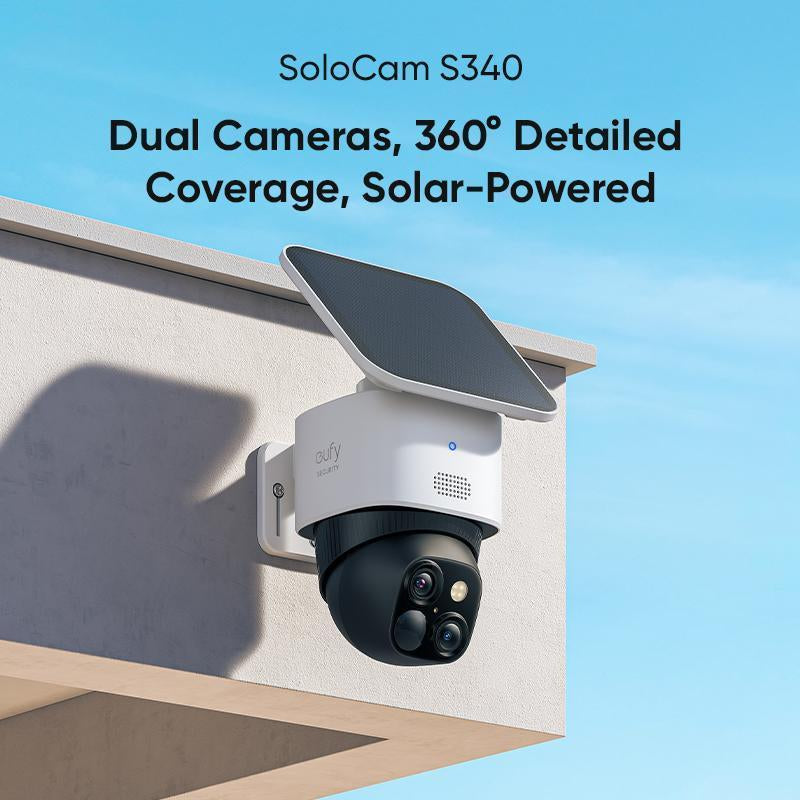 【Exclusive Bundle】Eufy Security Solocam S340 360° Pan & Tilt Solar Security Camera 2.4 Ghz Wi-Fi No Monthly Fee Homebase S380 Compatible - Ai Auto Lock and Tracking