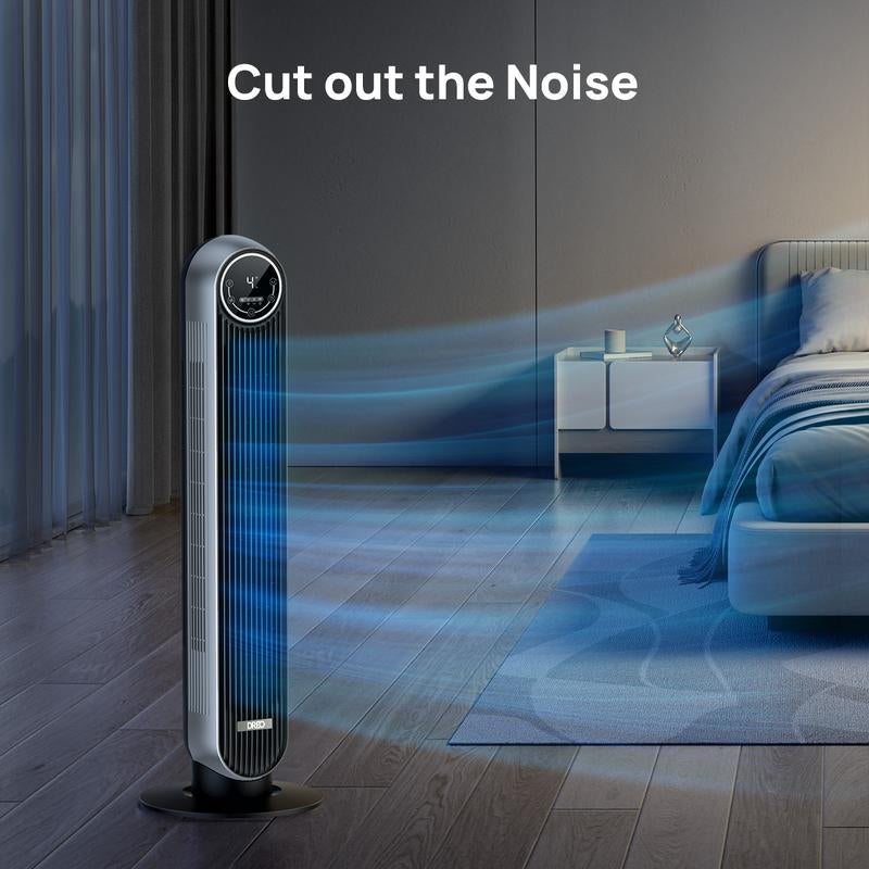 Dreo Tower Fans for Home, 2024 New 90° Oscillating Standing Fans with Remote, 24 Ft/S Velocity Quiet Bedroom Fan, 4 Speeds, 4Modes, 8H Timer, Bladeless Floor Fan, Black Silver, Not an Air Conditioner!