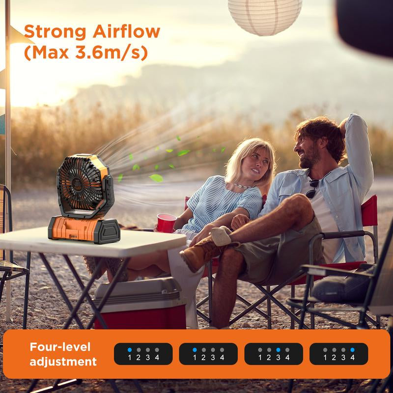 OGERY Rechargeable Camping Fan with LED Light, Portable Multi-Functional Fan with 360° Rotating Hook, Oscillating Emergency Camping Fan Cordless Rotatable Battery Powered Lightweight