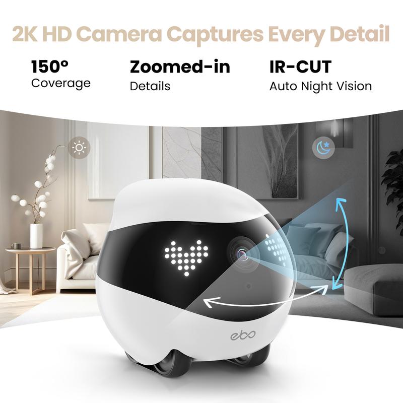 EBO Air 2 - Interactive Home Robot for Pets with 2K HD Camera, Auto Obstacle Avoidance, Laser Play, and AI Voice for Enhanced Security and Family Connectivity