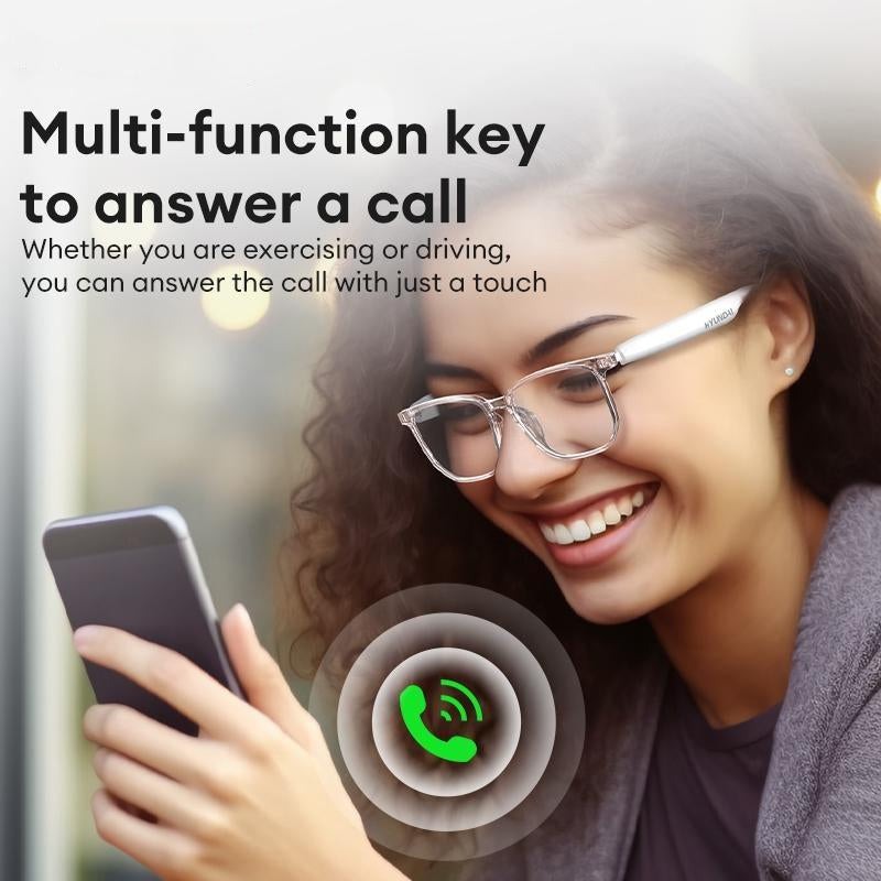 HYUNDAI C8 Pro Wearable Multifunctional Bluetooth Smart Glasses, Durable Anti-Blue Light Glasses with Earbud Headset for Music & Calls, Electronic Audio Glasses for Men & Women, Bluetooth Clear Glasses