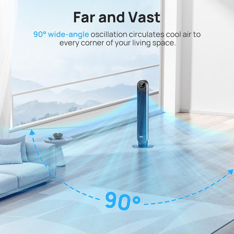 Dreo Tower Fans for Home, 2024 New 90° Oscillating Standing Fans with Remote, 24 Ft/S Velocity Quiet Bedroom Fan, 4 Speeds, 4Modes, 8H Timer, Bladeless Floor Fan, Black Silver, Not an Air Conditioner!