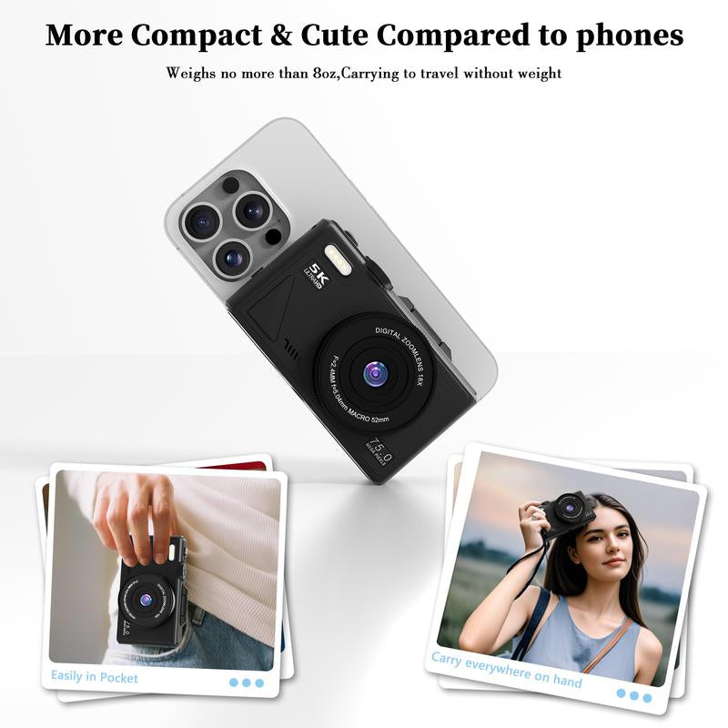 2025 Digital Camera 5K,Portable Retro Camera,180° Digital Camera with Flip Screen,18X Digital Zoom Vlogging Camera,Cameras for Photography,Compact Travel Camera for Teens,Summer Gifts