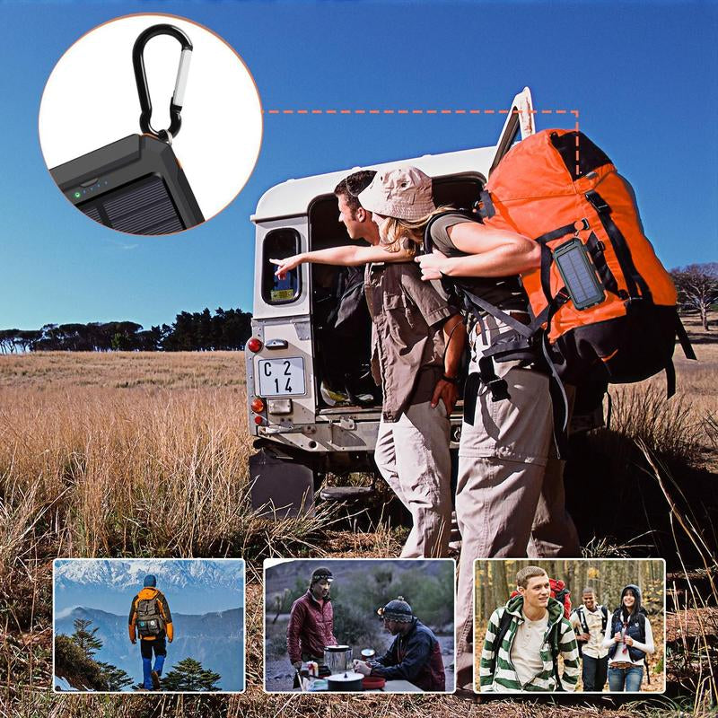 LOZE Solar Power Bank 10000Mah, Built-In Super Bright Flashlight, Compass, Dual USB Output Ports Power Bank, Portable Charger with USB C Interface for Android, Iphone, Suitable for Outdoor Camping, Suitable for Summer and Autumn Gifts.