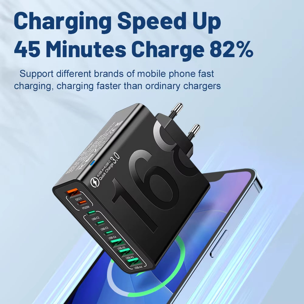 150W Multi Ports USB Charger Fast Charging Wall Adapter for Xiaomi Iphone Samsung Huawei PD Type C Travel Charger EU/US/KR Plug
